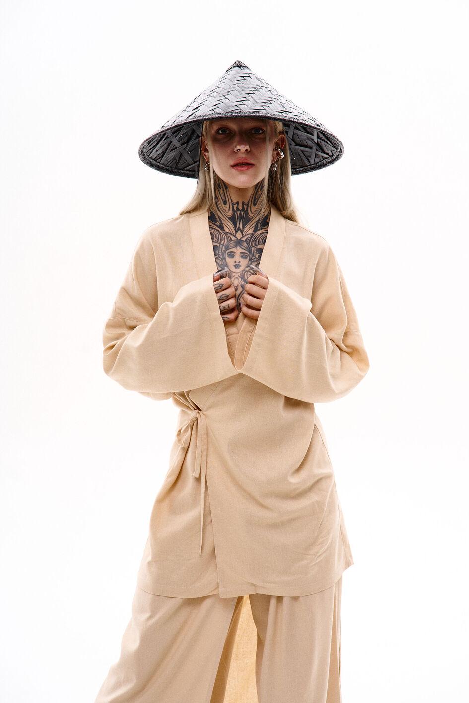 Жіноче оверсайз кімоно з льону Хідеко, бежевий TURWEAR