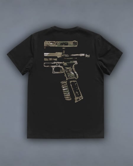 Футболка з принтом In Glock We Trust multicam чорна We feel