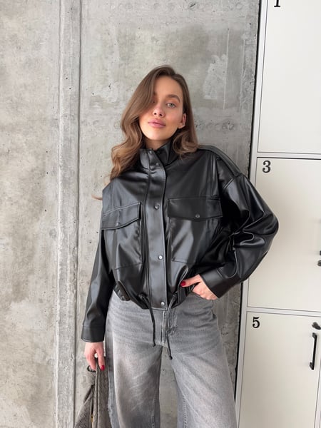 Жіноча шкіряна куртка Reload - Linveya, чорний