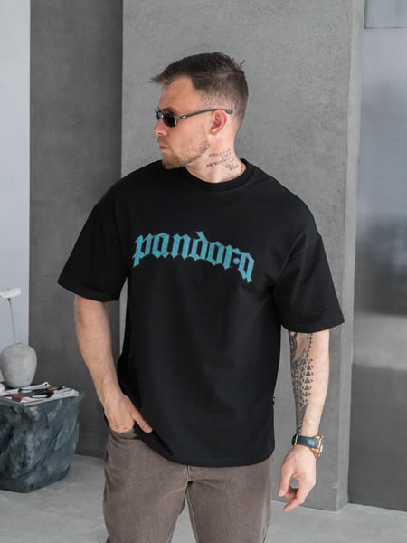 Футболка чоловіча оверсайз з принтом PANDORA Teamv Чорна