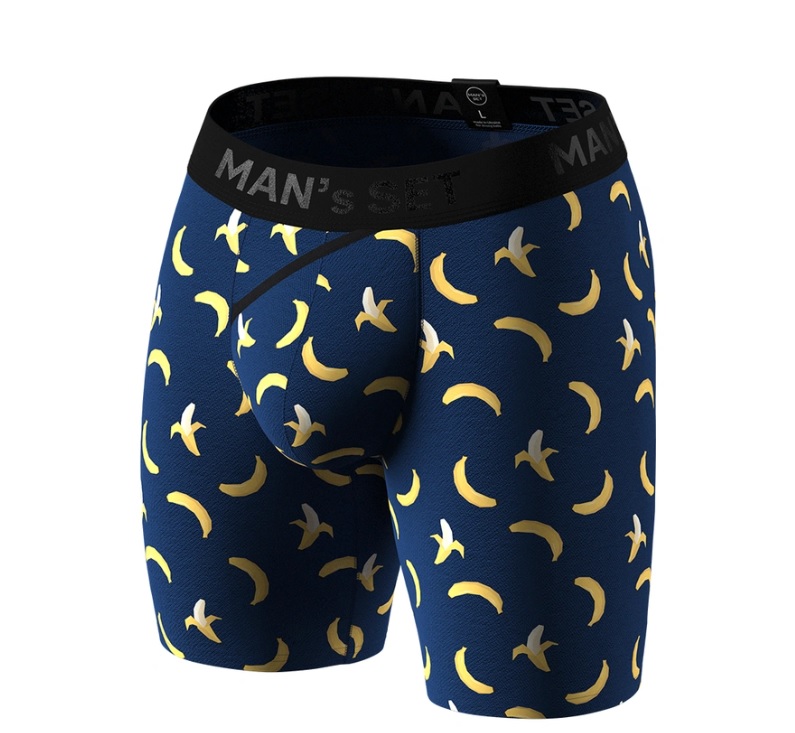 Мужские анатомические боксеры из хлопка, Anatomic Long 2.0, Black Series, бананы на темно-синем MansSet