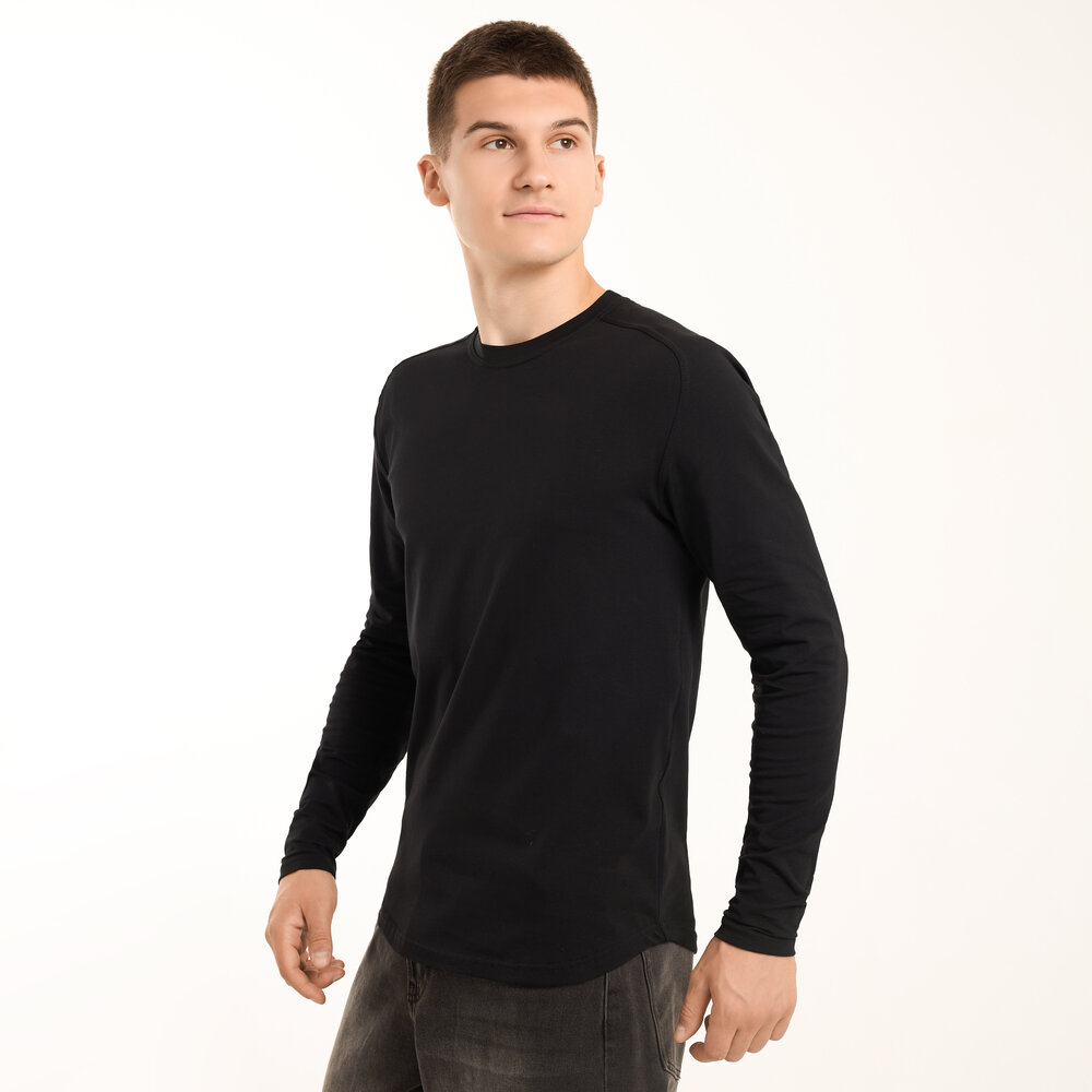 Чорний чоловічий лонгсів Pobedov Dune. Чорна чоловіча кофта з куліру