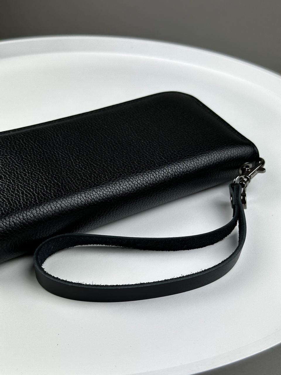 Шкіряний клатч-гаманець із натуральної зернистої шкіри (чорний) SKILL - Фото 2
