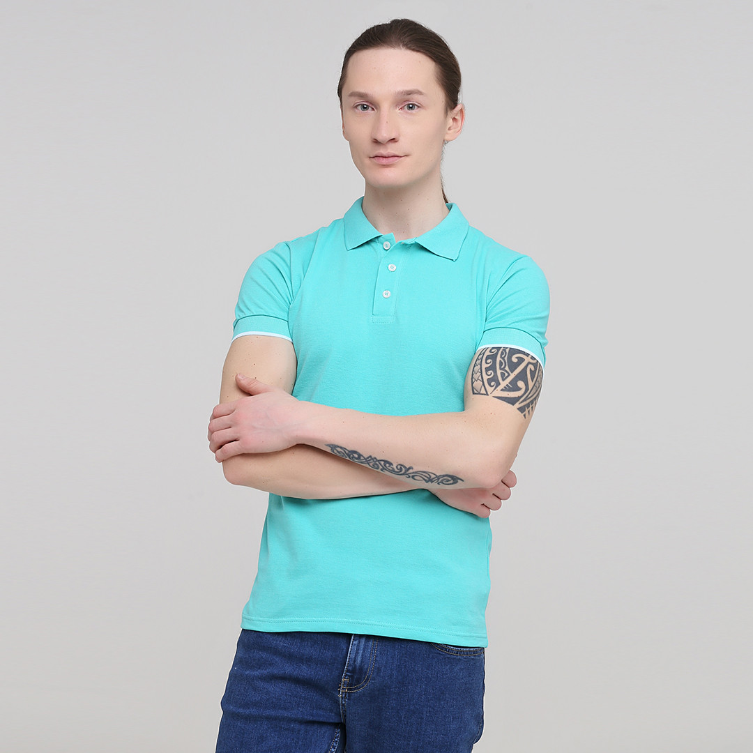 Чоловіча футболка поло 100% бавовна Лазурний MELGO