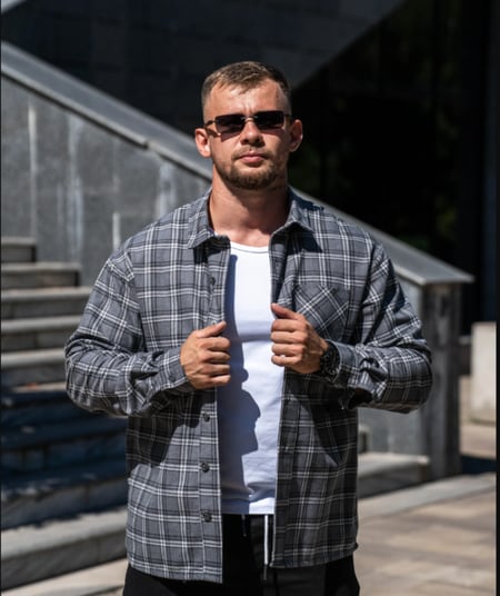 Сорочка одягв клітку з легкої бавовняної Фланелі Teamv Темно-сіра