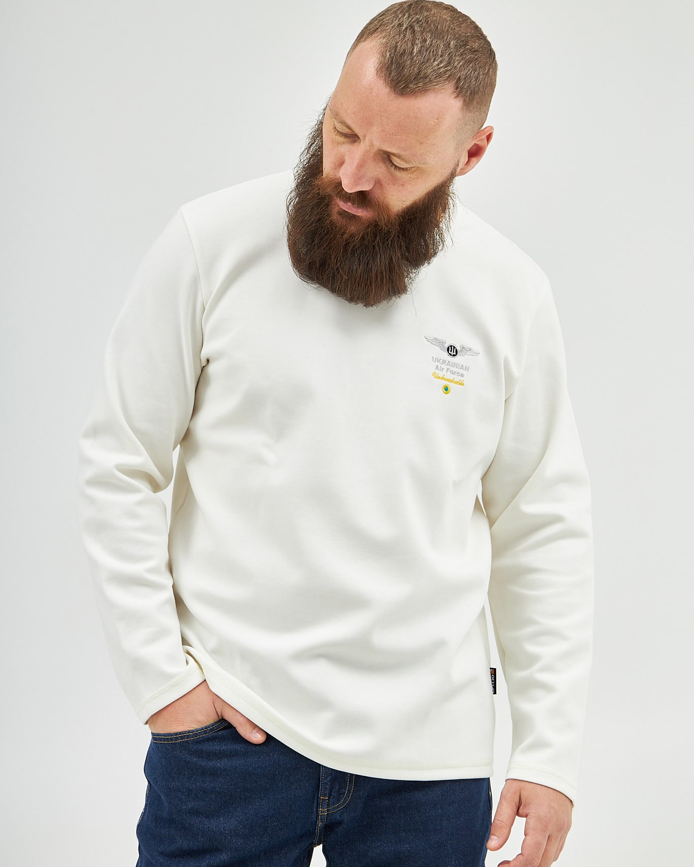 Джемпер молочний з вишивкою Ukrainian Air Force Olymp