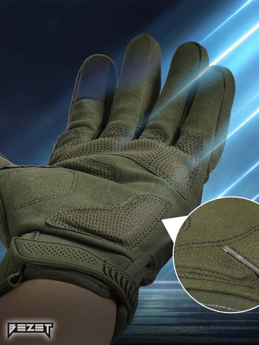 Рукавиці тактичні BEZET Hawk хакі - Фото 9