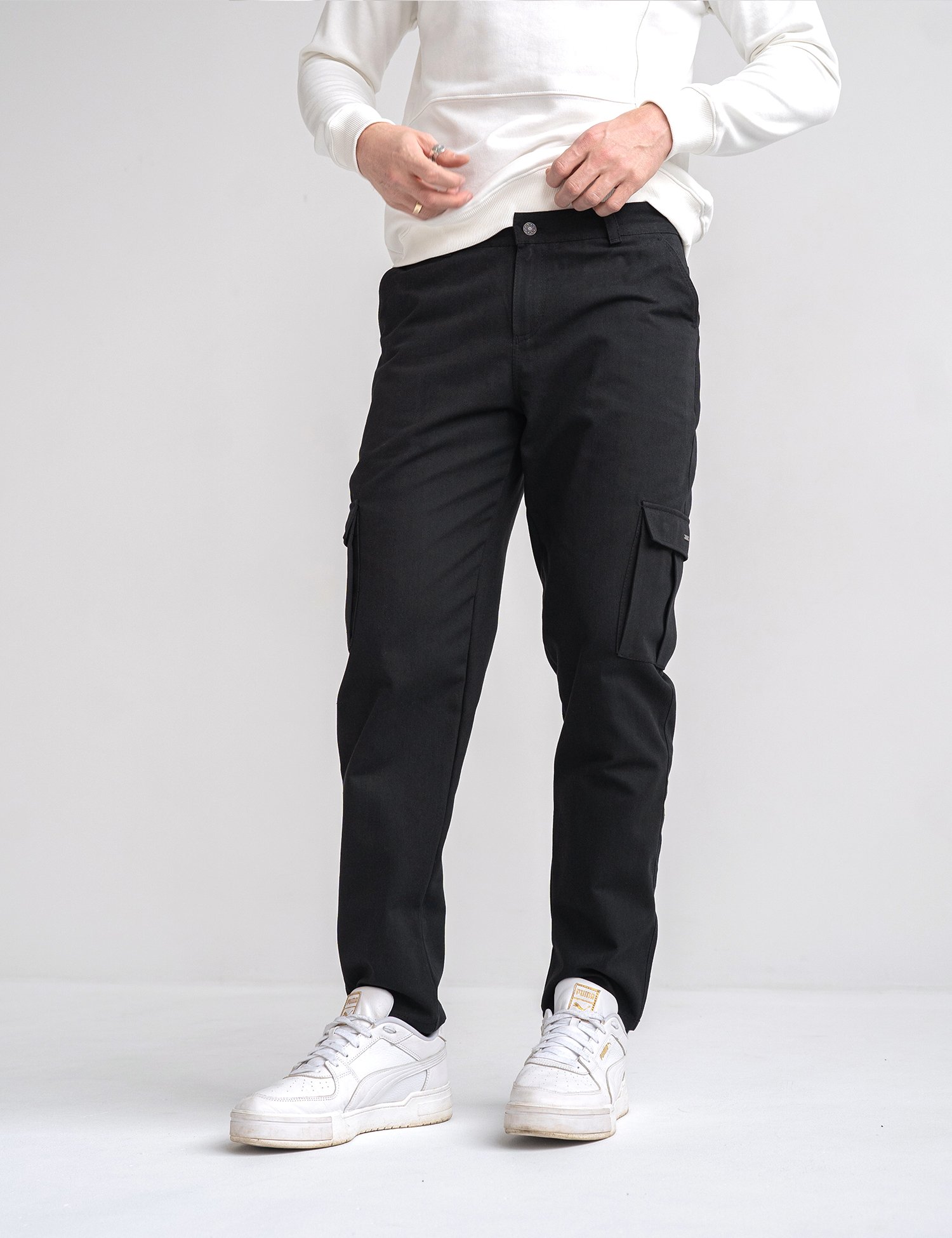 Мужские коттоновые брюки Карго CARGO Teamv Черные TEAMV