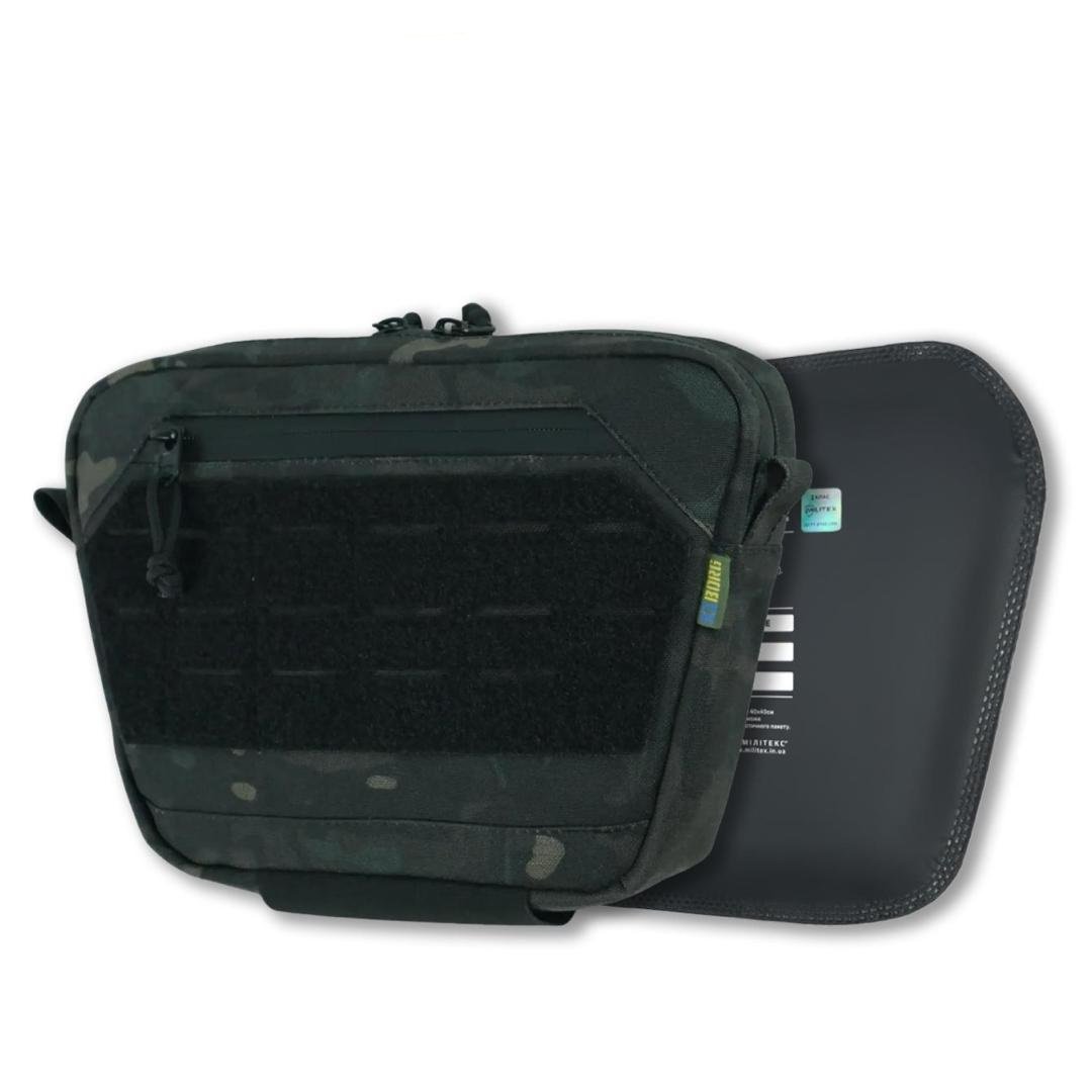 Сумка-напашник XL Kiborg з балістичним захистом 2 клас Militex Чорний Мультикам KIBORG