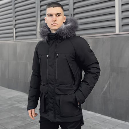 Парка чоловіча зимова з капюшоном Pobedov Seniora Udacha Gray