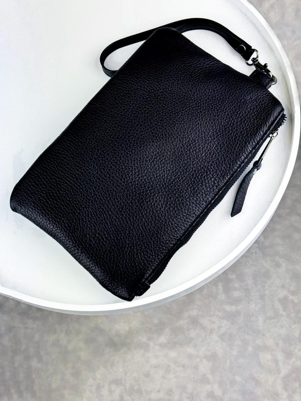 Шкіряний клатч із натуральної зернистої шкіри чорний SKILL