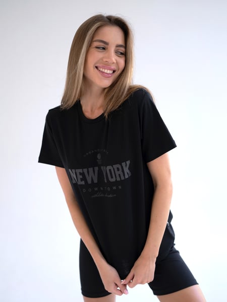 Футболка женская из хлопка Teamv New York Черная TEAMV