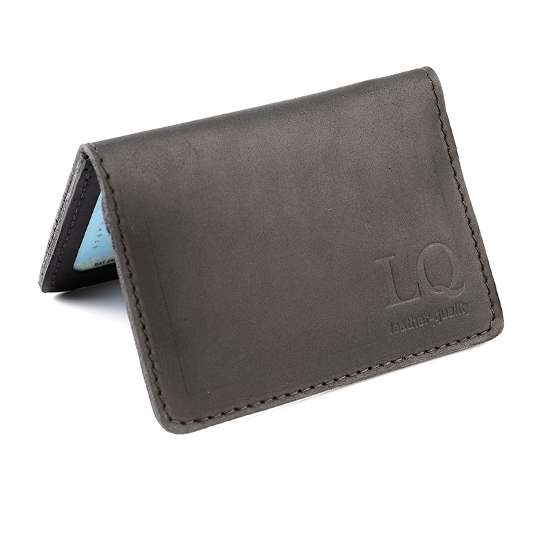 Обкладинка з натуральної шкіри на автодокументи, права, id паспорт з відділами для карток, LQ (Чорний) HardKIT