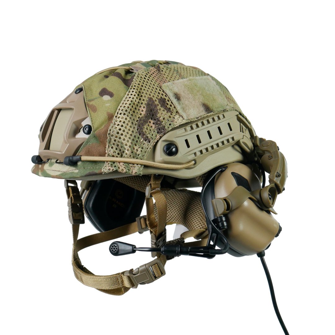 Комплект Шлем FAST PE + наушники EARMOR M32 PLUS + кавер мультикам и крепеж чебурашки KIBORG