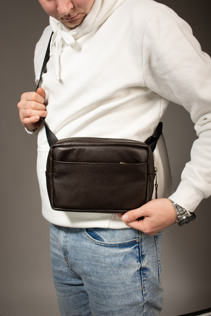 Кроссбоді, бананка із натуральної шкіри, шкіряна сумка на пояс SKILL Smart (коричнева) SKILL