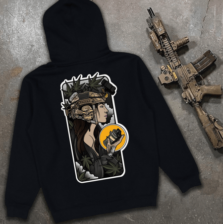 Худі з принтом grenade 420 чорне на флісі / без флісу We Feel