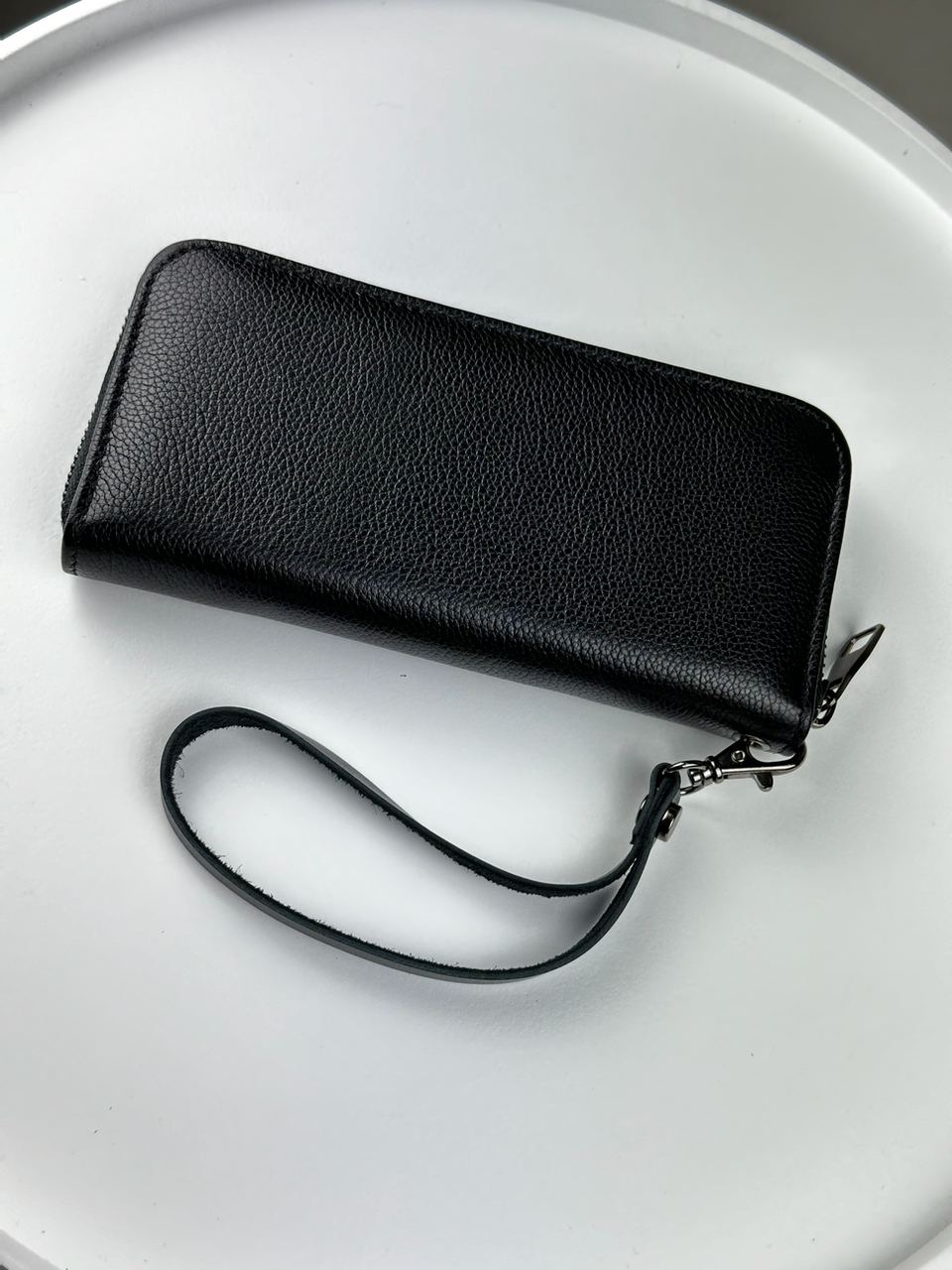 Шкіряний клатч-гаманець із натуральної зернистої шкіри (чорний) SKILL - Фото 3
