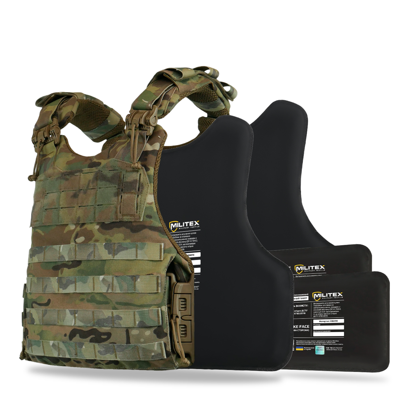 Бронежилет мультикам (M) Kiborg Modular X-1 (збільшена площа захисту) з балістичним пакетом Militex, 2 клас KIBORG