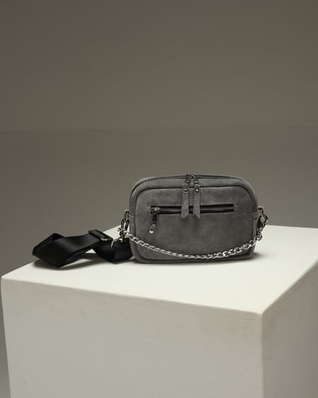 Женская сумка кросс-боди из натуральной замши SKILL серый