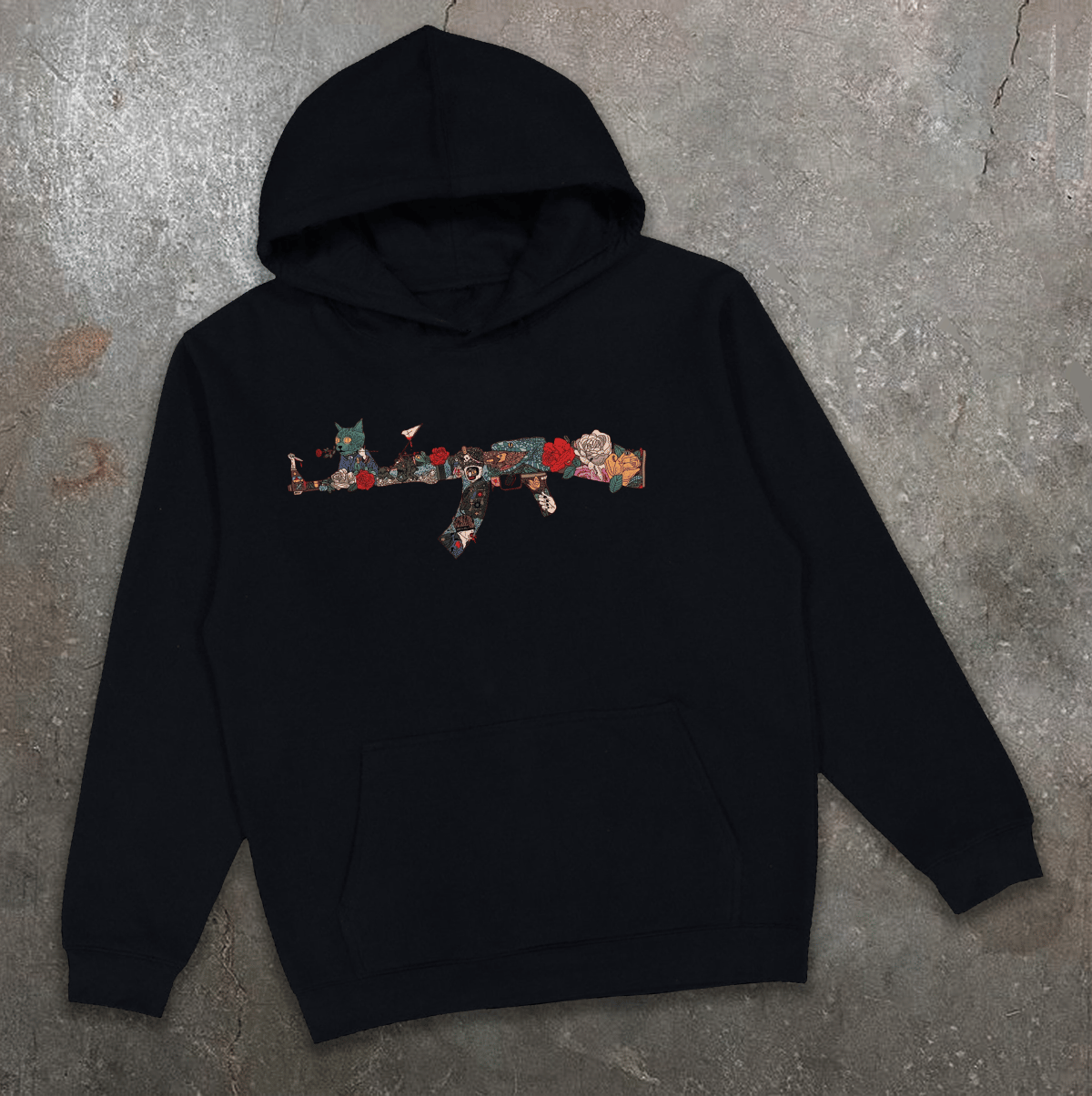 Худі утеплене з принтом Graffity gun чорне