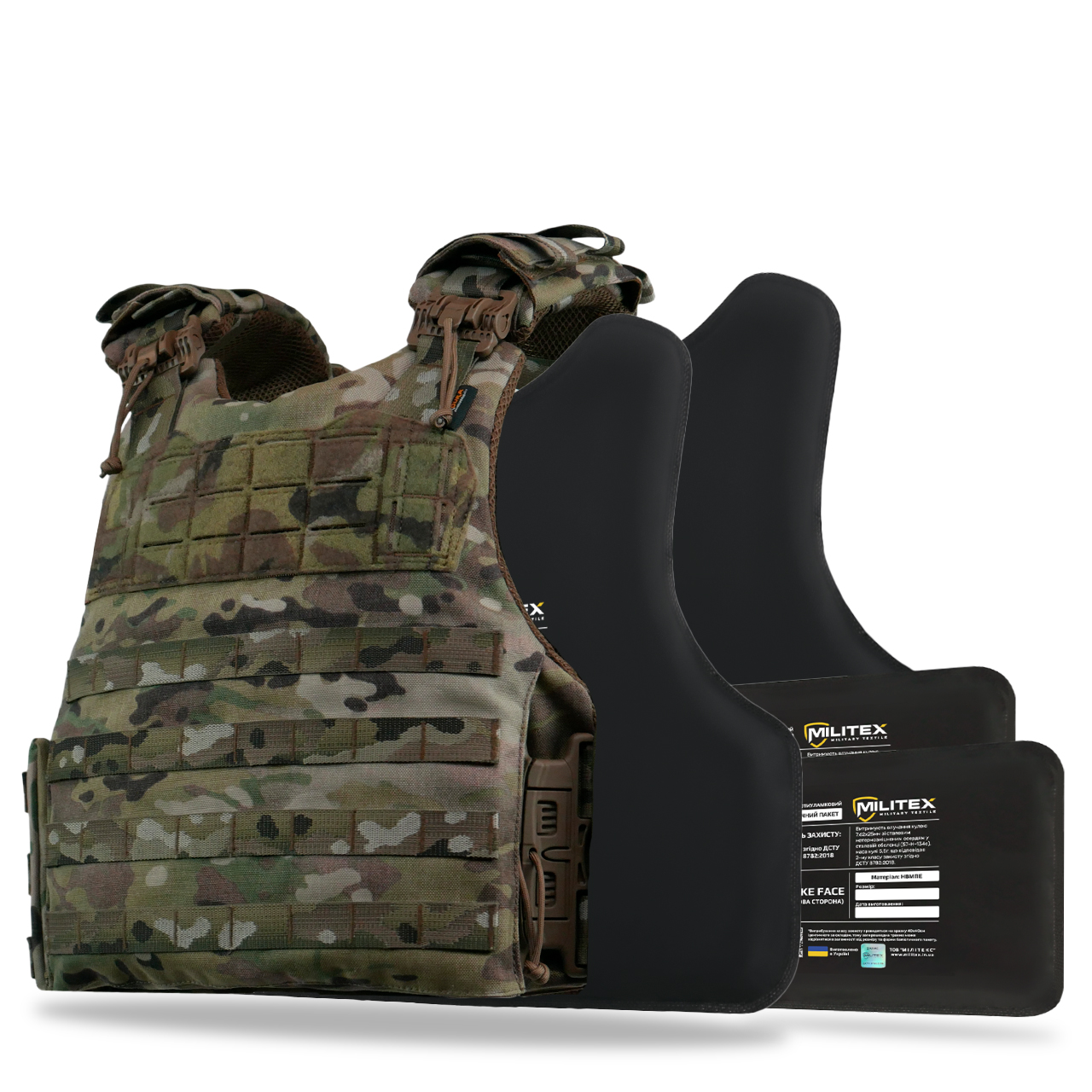 Бронежилет (M) Militex Modular X-1 (увеличенная площадь защиты) с баллистическими пакетами, Multicam, 2 класс KIBORG