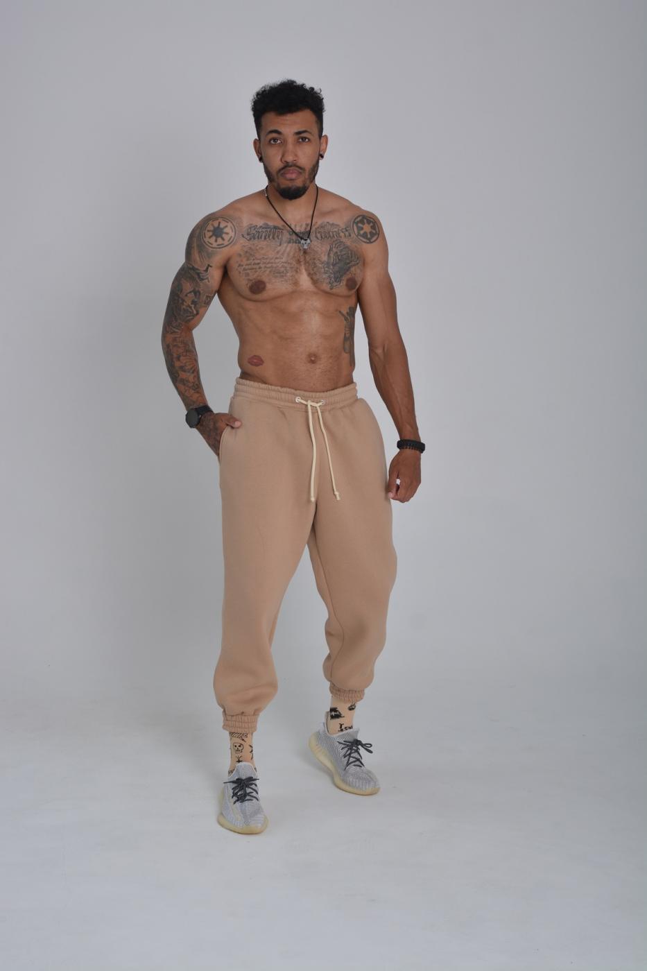 Спортивные штаны оверсайз утепленные бежевые Hi mate