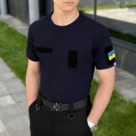 Футболка чоловіча однотонна темно-синя Pobedov Peremoga Військова POBEDOV