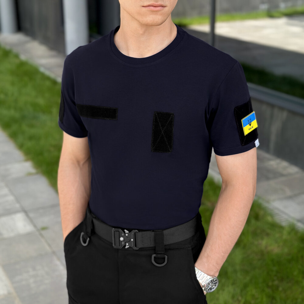 Футболка чоловіча однотонна темно-синя Pobedov Peremoga Військова POBEDOV