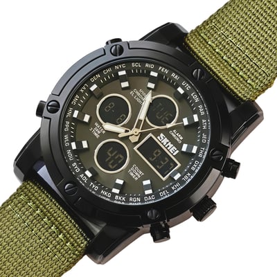 Чоловічий тактичний годинник Skmei Molot Green Stryker, 2 ремінці - Фото 1