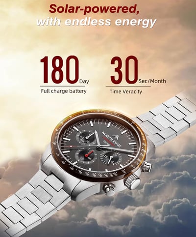 Чоловічий водостійкий тактичний годинник North Edge Long Wings з сонячною батареєю - Фото 16