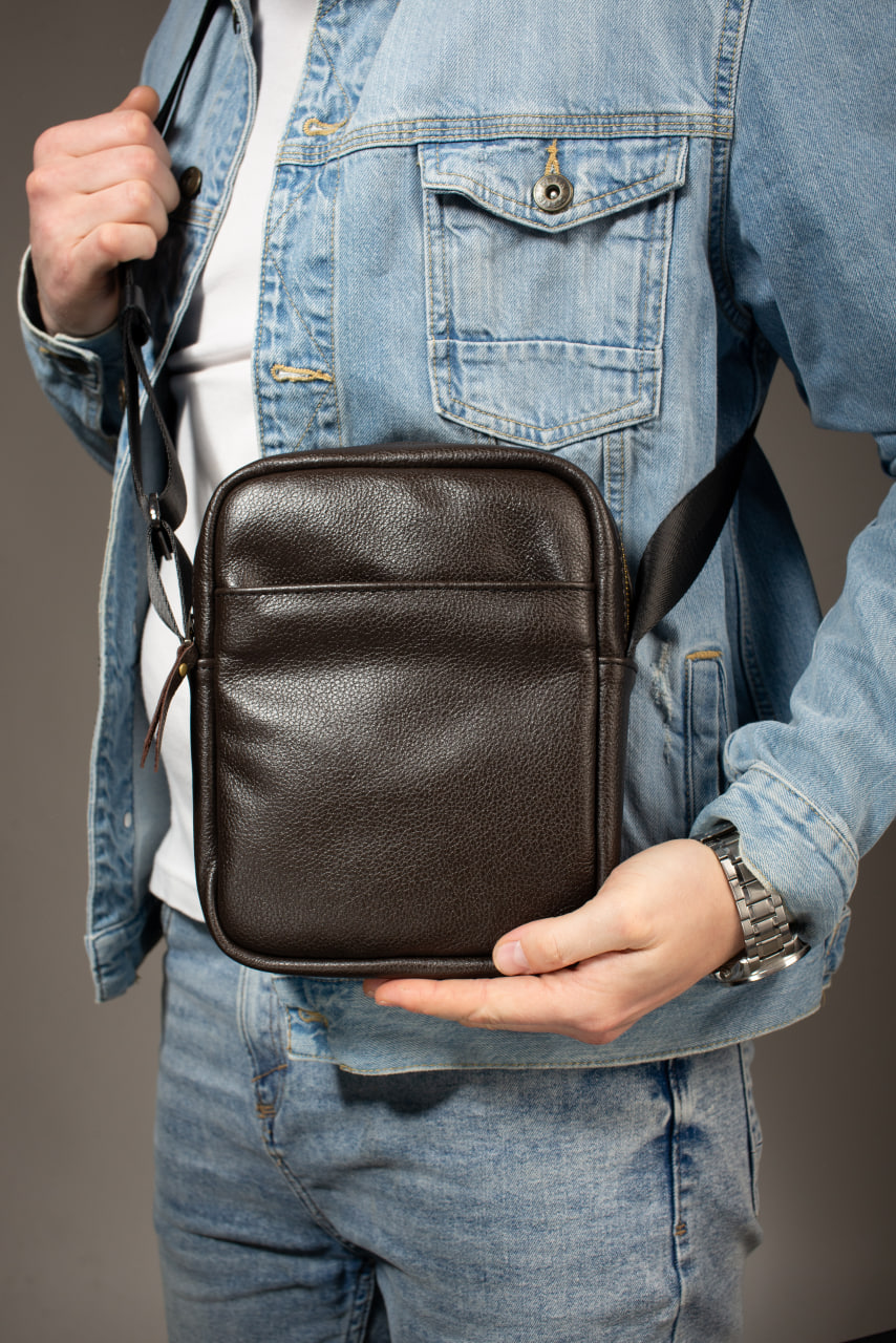Сумка-мессенджер із натуральної шкіри, сумка через плече чоловіча SKILL Zero (коричнева) SKILL
