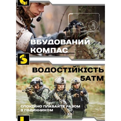 Чоловічий водостійкий тактичний годинник North Edge Apache Green 5BAR з компасом - Фото 13