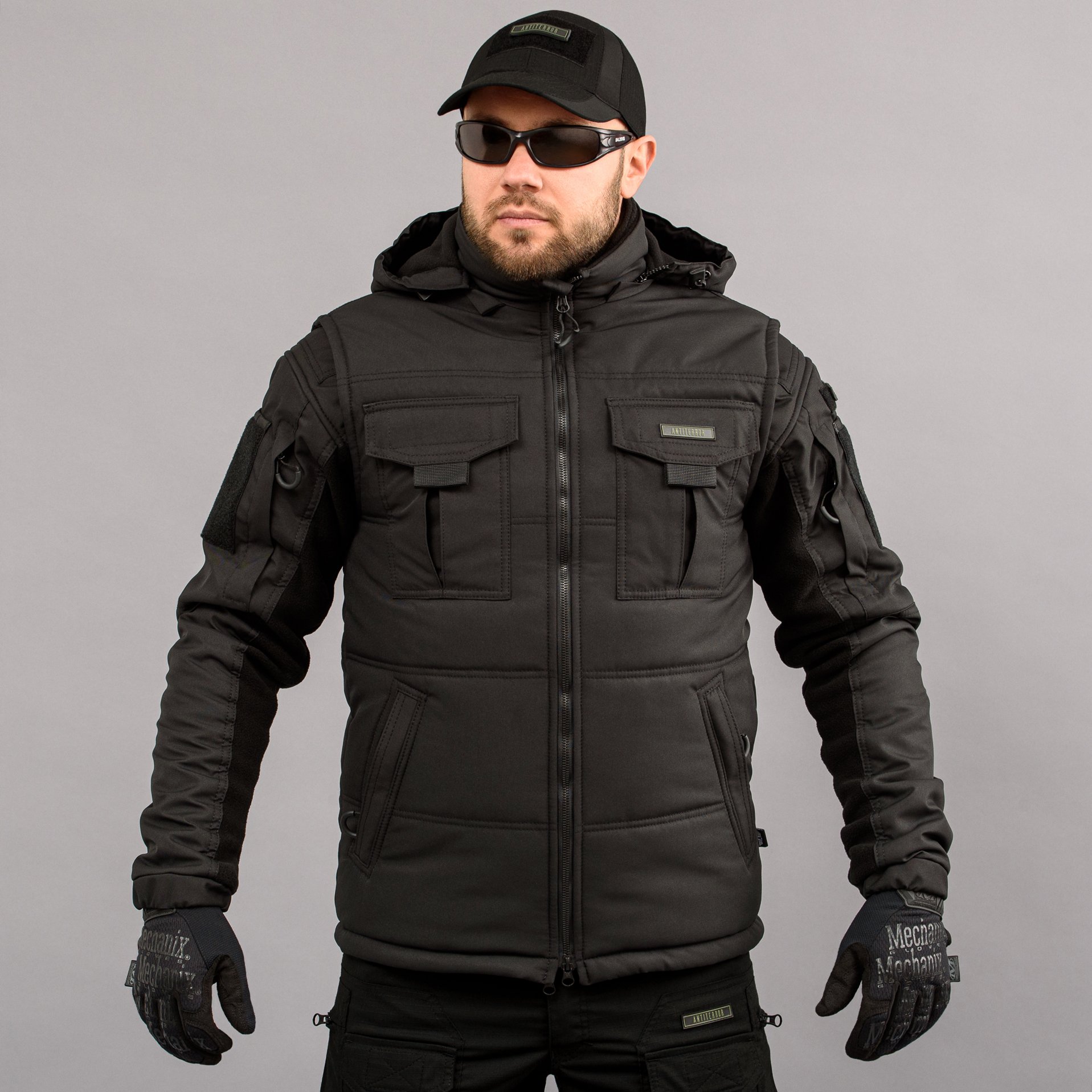 Жилетка утеплена, з капюшоном "ANTITERROR II" BLACK (Мембрана + Синтепон) Armoline