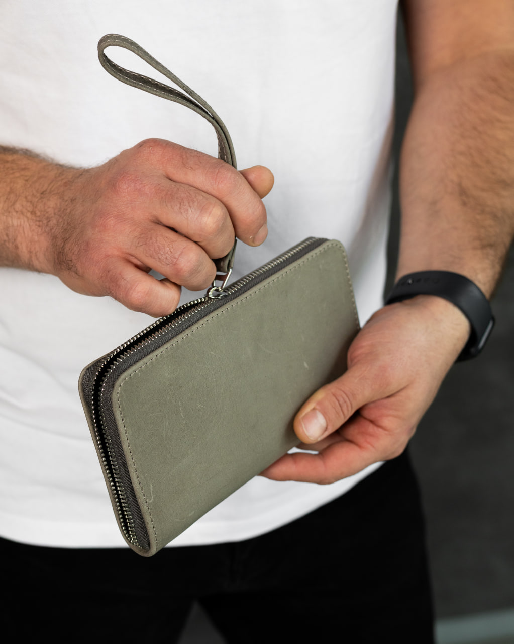 Шкіряний клатч-гаманець із натуральної шкіри Crazy Horse сірий SKILL