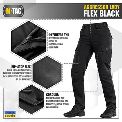 Жіночі тактичні штани M-Tac Aggressor Lady Flex. Чорний - Фото 2