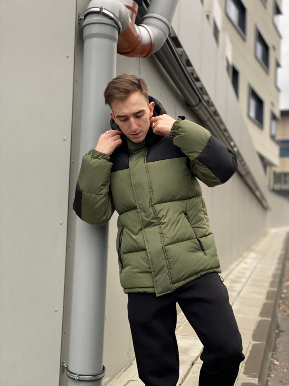 Мужская зимняя куртка пуховая Reload Reale хаки/ Зимний короткий пуховик стильный теплый