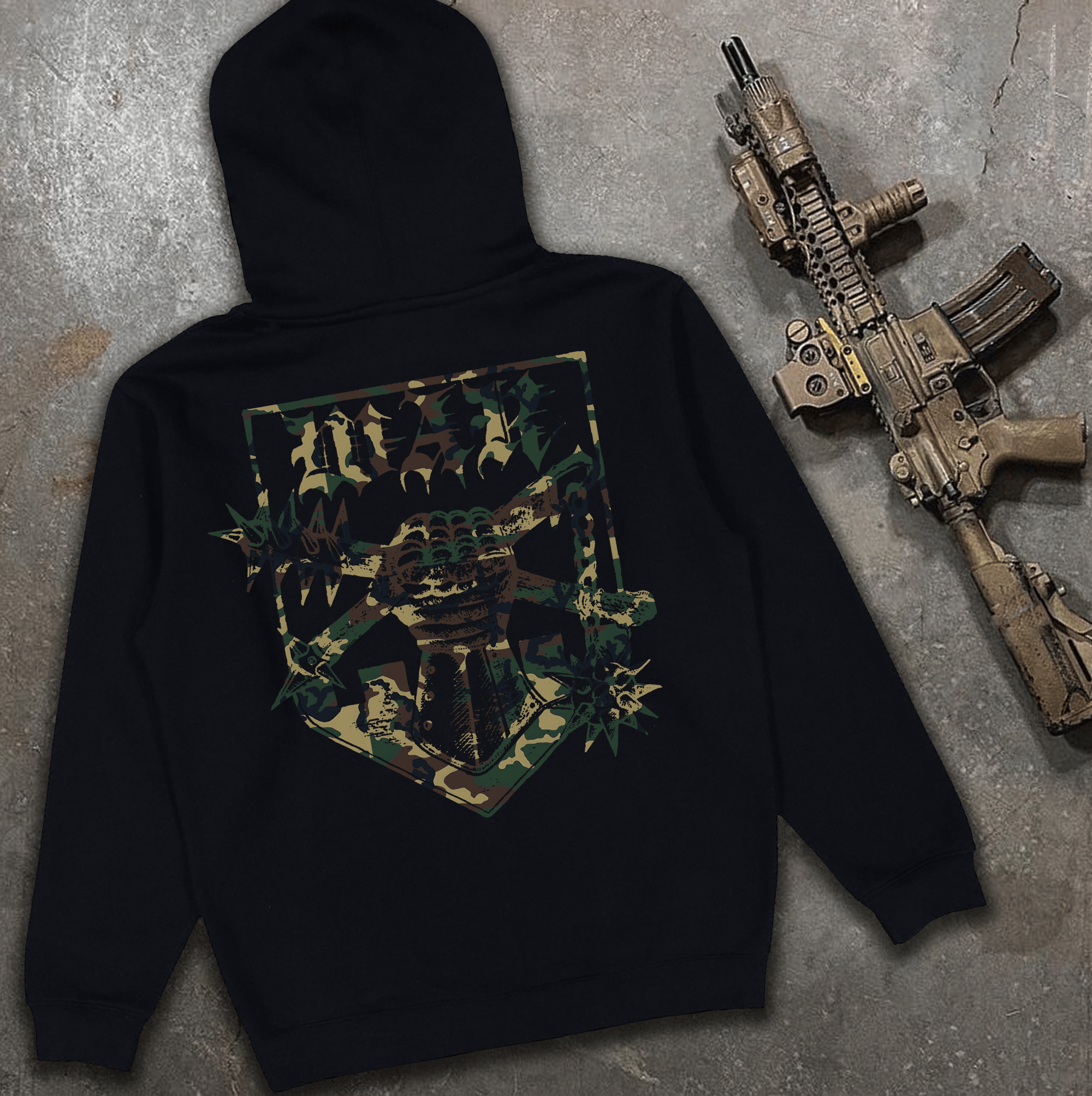 Худі з принтом WAR чорне на флісі / без флісу We Feel