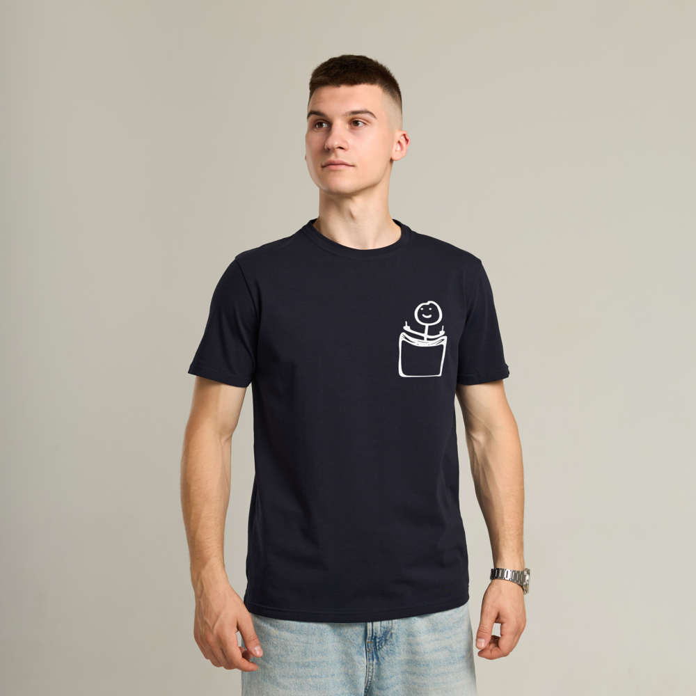 Футболка чоловіча однотонна темно-синя Pobedov Peremoga - наклейка Чоловічок з факами