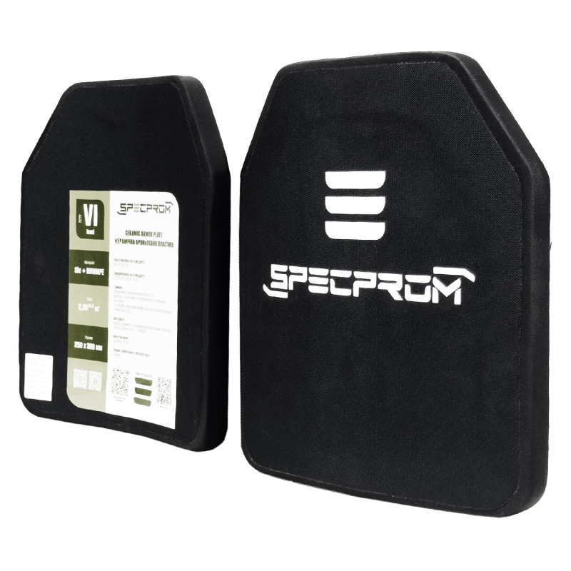 Керамічні бронепластини SPECPROM Sic+PE 6-го класу. Вага 2,3 кг, 25 х 30 см, комплект - 2 шт СПЕЦПРОМ КР