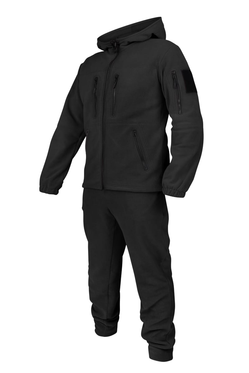 Костюм флісовий тактичний з капюшоном, чорний PlusPlus