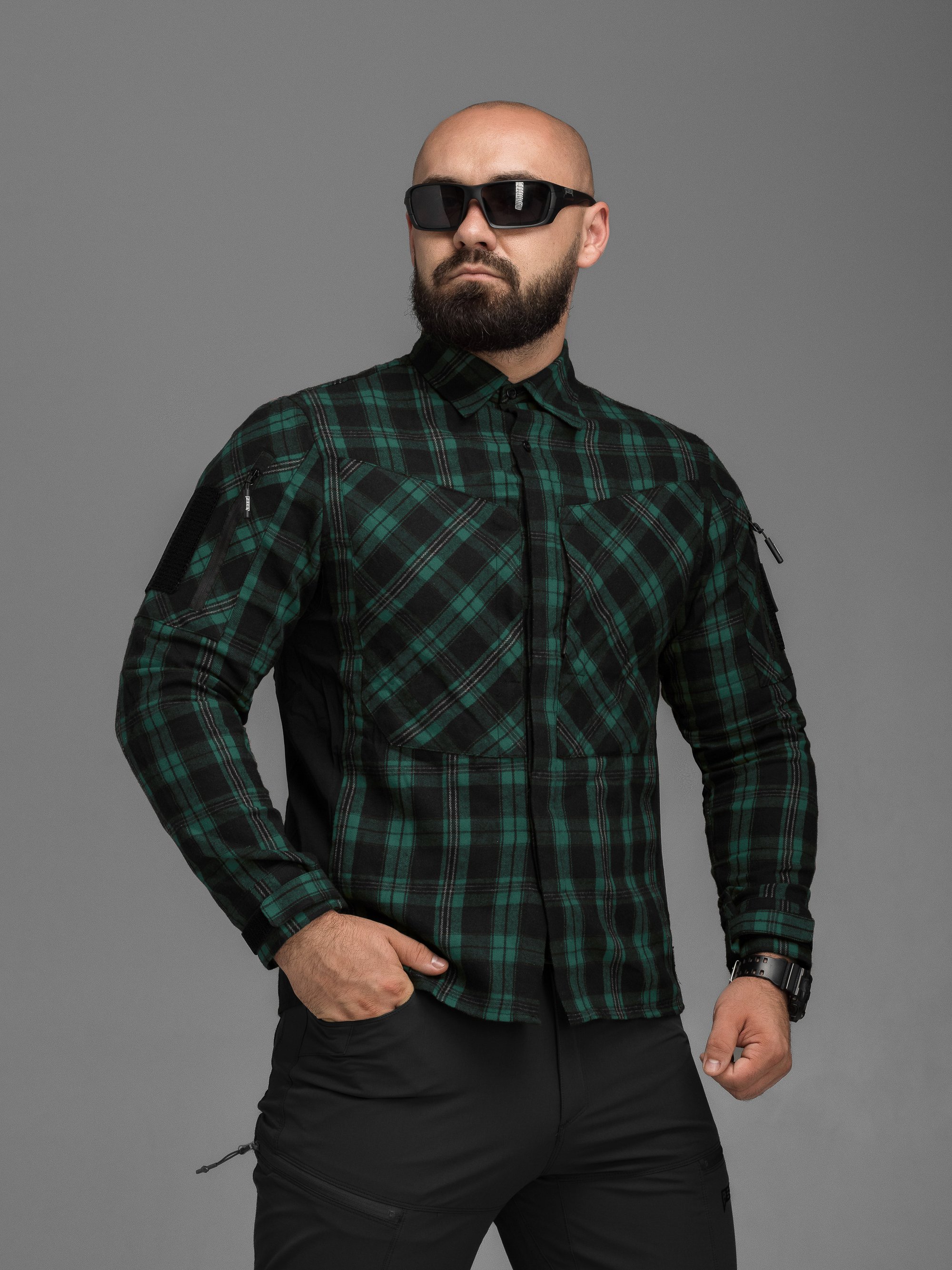 Сорочка фланелева BEZET Defender чорний/зелений - Фото 7