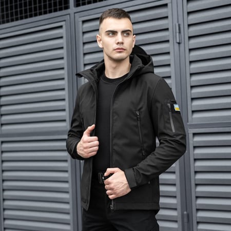 Куртка чоловіча демісезонна з капюшоном чорна Pobedov Motive