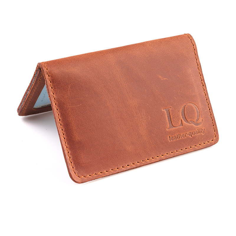 Обкладинка з натуральної шкіри на автодокументи, права, id паспорт з відділами для карток, LQ (Рудий) HardKIT