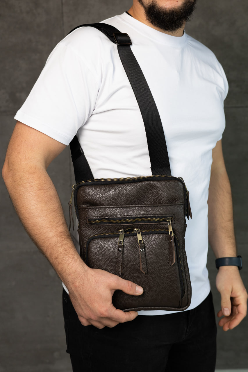 Сумка чоловіча SKILL через плече шкіряна коричнева SKILL