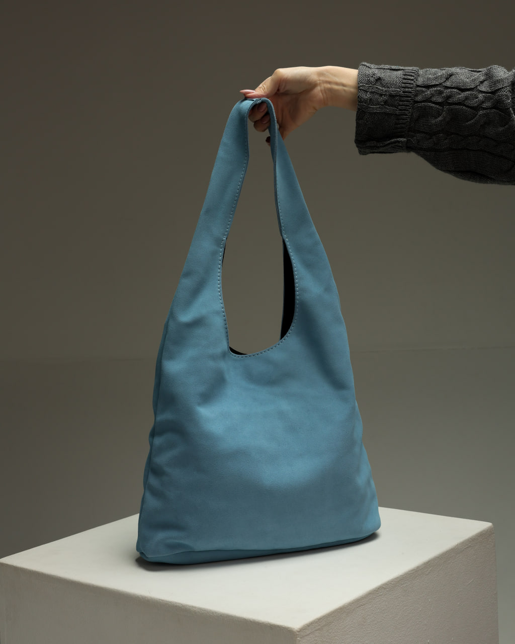 Жіноча сумка-шопер з натуральної замші блакитний SKILL