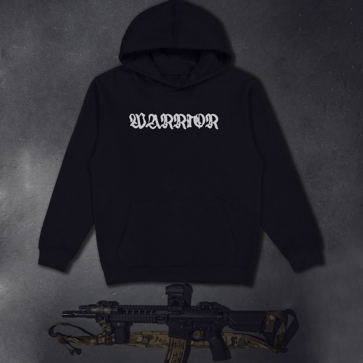 Худі утеплене з принтом Warrior чорне