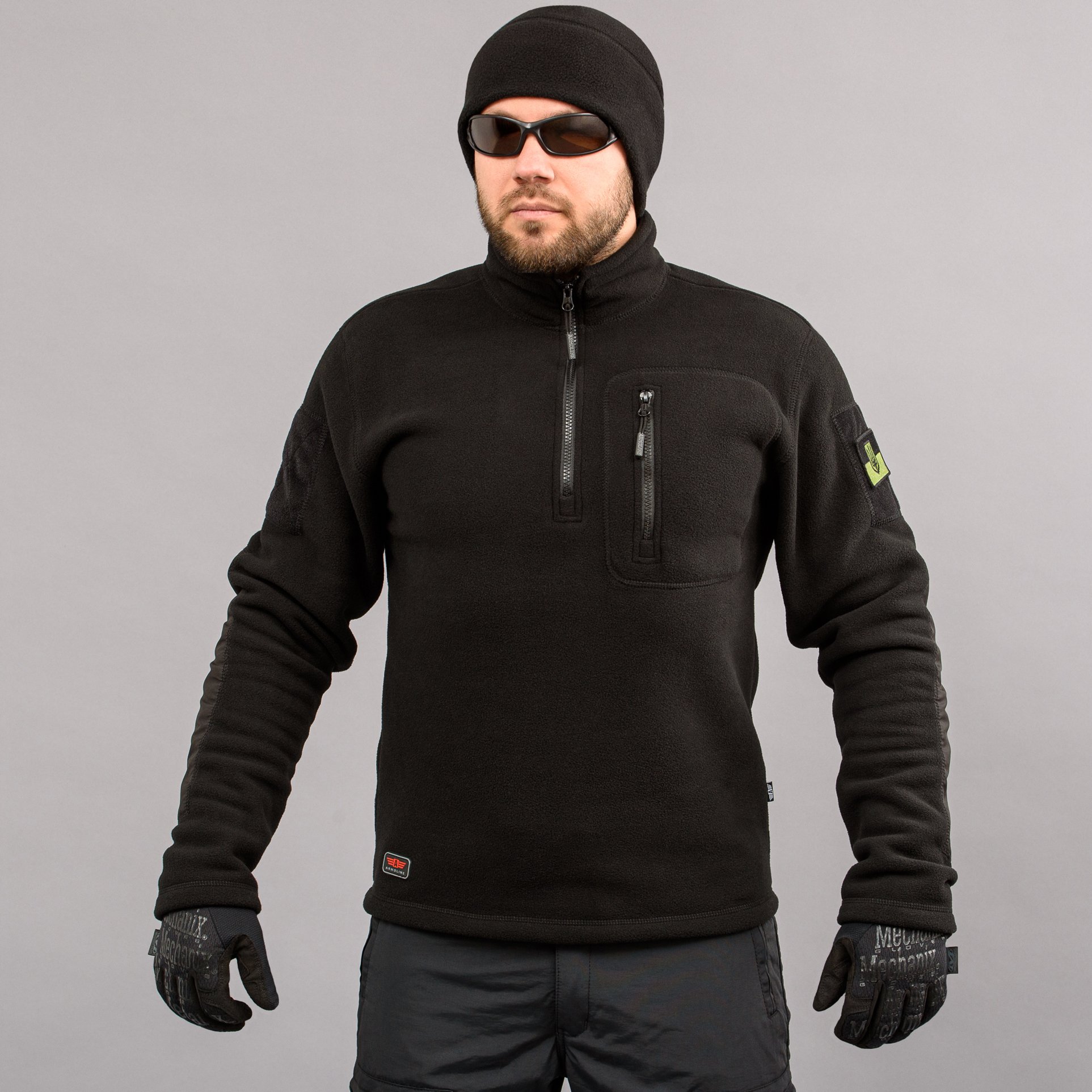 Толстовка тактична 1/4 Zip "TRAVEL DEFENCE" BLACK (Мікрофліс) Armoline
