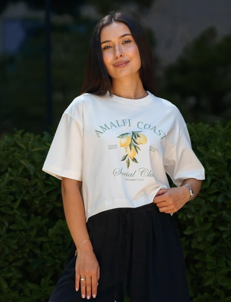 Женская футболка оверсайз укороченая Oversize Crop Lemon белая TEAMV