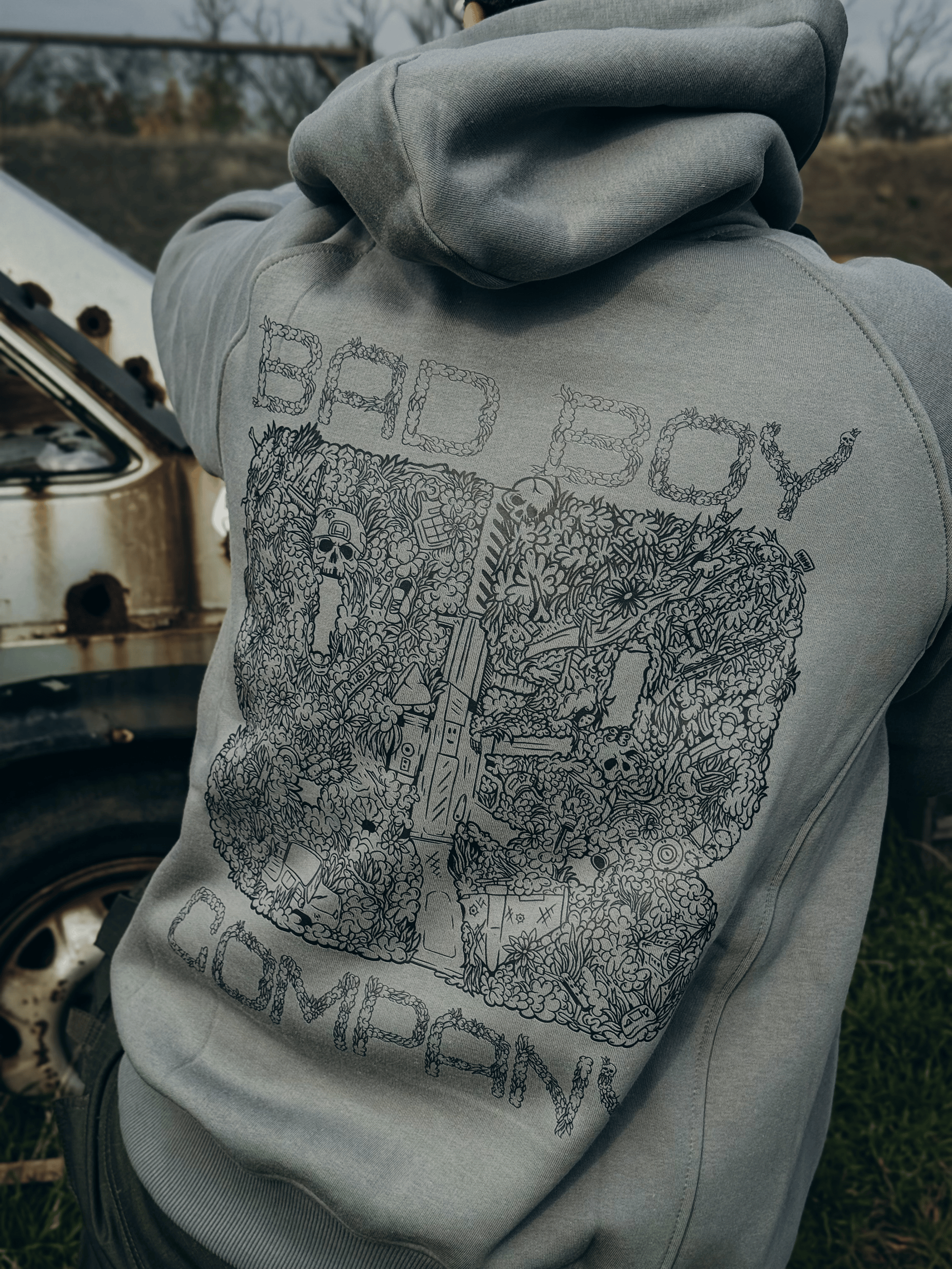 Худі сіре оверсайз "Весна" чб Bad Boy Company