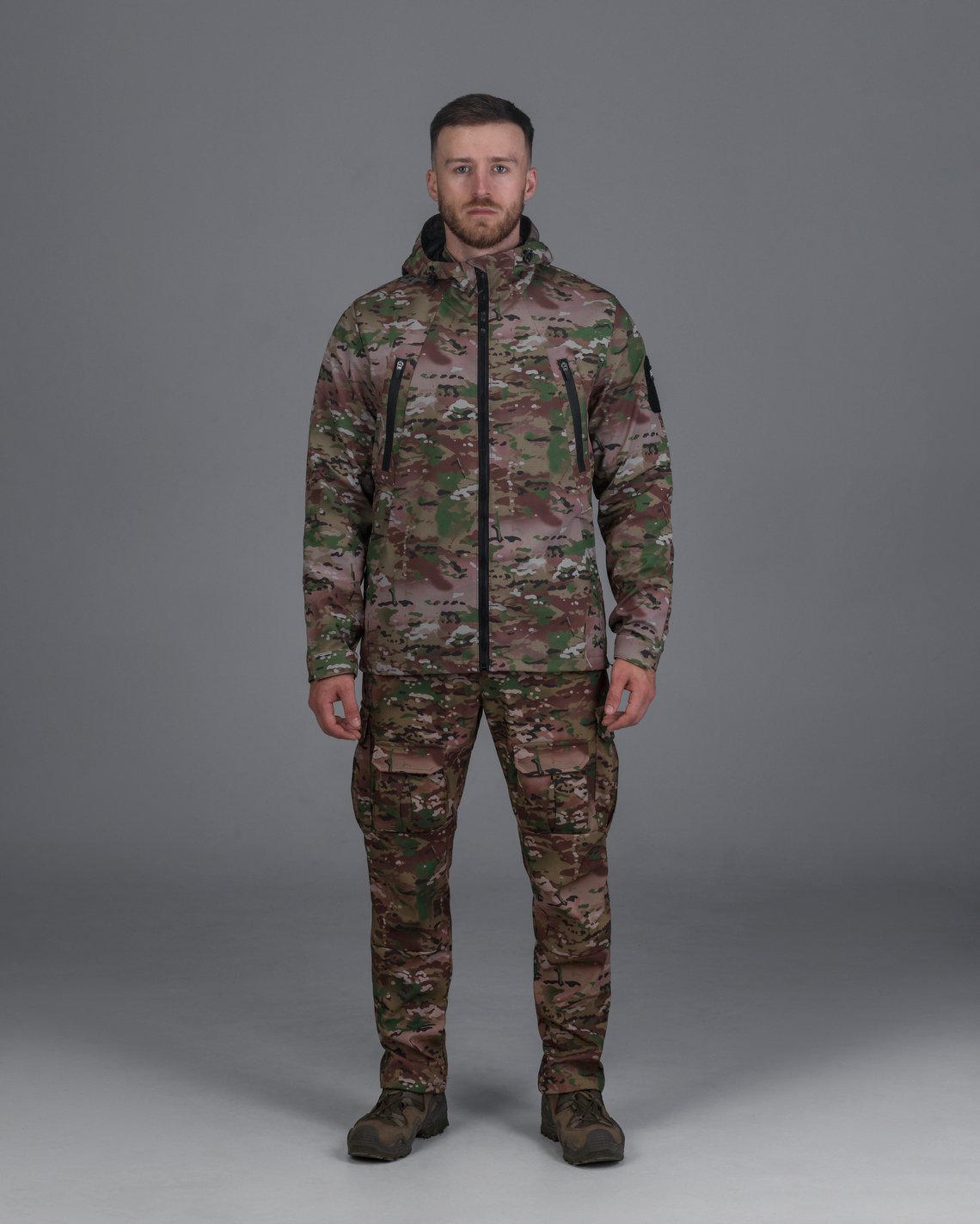 Тактичний комплект (КУРТКА ВЕТРОВКА BEZET ТРАЄКТОРІЯ МУЛЬТИКАМ, БРЮКИ КАРГО ТАКТИЧНІ BEZET ВОЇН МУЛЬТИКАМ, ПАНАМА BEZET RASTA ХАКІ)